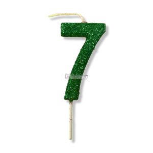 Vela Gibreada Numero 7 Color Verde Oscuro 11cm