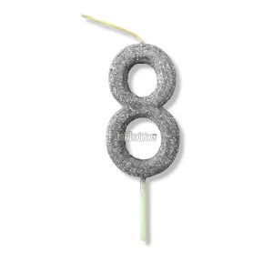 Vela Gibreada Numero 8 Color Plateado 11cm