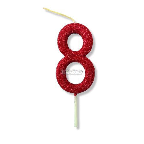 Vela Gibreada Numero 8 Color Rojo 11cm
