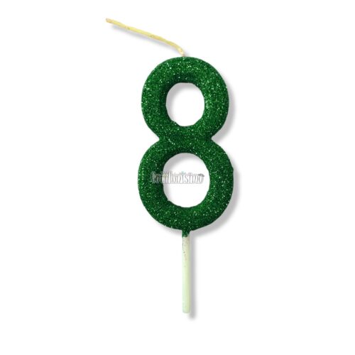 Vela Gibreada Numero 8 Color Verde Oscuro 11cm