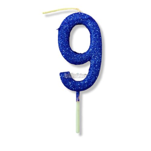 Vela Gibreada Numero 9 Color Azul 11cm