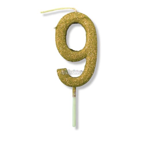Vela Gibreada Numero 9 Color Dorado 11cm