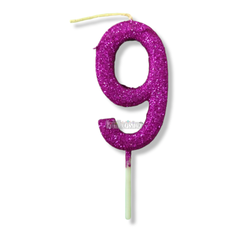 Vela Gibreada Numero 9 Color Fucsia 11cm
