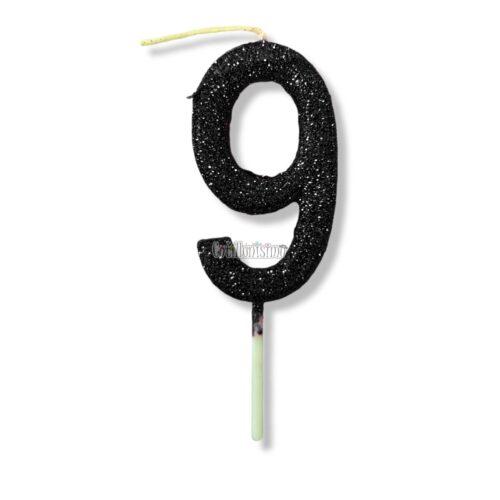 Vela Gibreada Numero 9 Color Negro 11cm