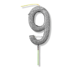 Vela Gibreada Numero 9 Color Plateado 11cm