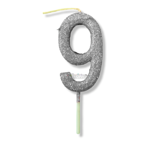 Vela Gibreada Numero 9 Color Plateado 11cm