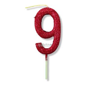 Vela Gibreada Numero 9 Color Rojo 11cm