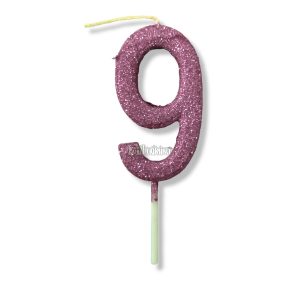 Vela Gibreada Numero 9 Color Rosa Gold 11cm