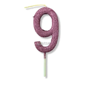 Vela Gibreada Numero 9 Color Rosa Gold 11cm