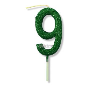 Vela Gibreada Numero 9 Color Verde Oscuro 11cm