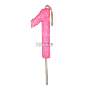 Vela Gibreada Numero 1 Color Rosa Chicle 11cm