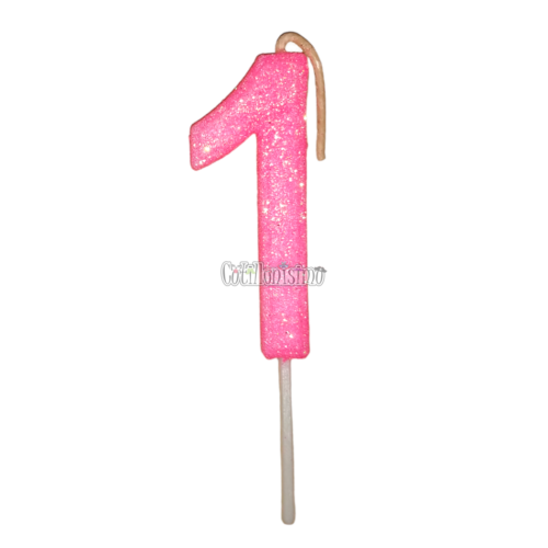 Vela Gibreada Numero 1 Color Rosa Chicle 11cm