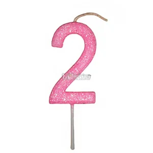 Vela Gibreada Numero 2 Color Rosa Chicle 11cm