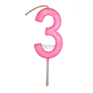 Vela Gibreada Numero 3 Color Rosa Chicle 11cm