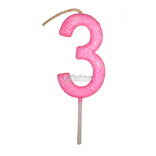 Vela Gibreada Numero 3 Color Rosa Chicle 11cm