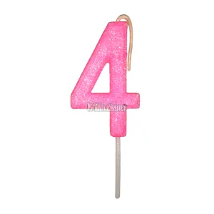 Vela Gibreada Numero 4 Color Rosa Chicle 11cm
