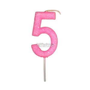 Vela Gibreada Numero 5 Color Rosa Chicle 11cm