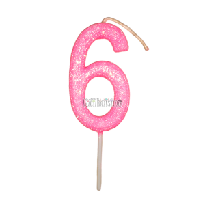Vela Gibreada Numero 6 Color Rosa Chicle 11cm