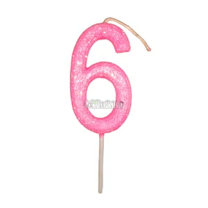 Vela Gibreada Numero 6 Color Rosa Chicle 11cm