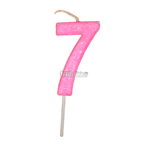 Vela Gibreada Numero 7 Color Rosa Chicle 11cm