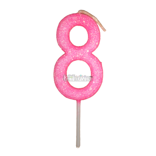Vela Gibreada Numero 8 Color Rosa Chicle 11cm