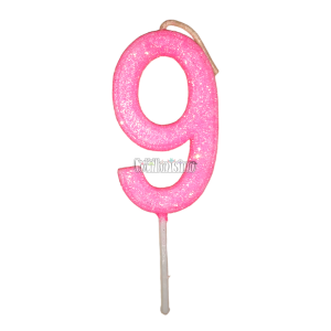 Vela Gibreada Numero 9 Color Rosa Chicle 11cm