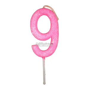 Vela Gibreada Numero 9 Color Rosa Chicle 11cm