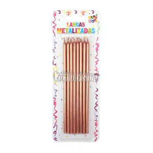 Vela Larga Metalizada Color Rose Gold x8u 16cm