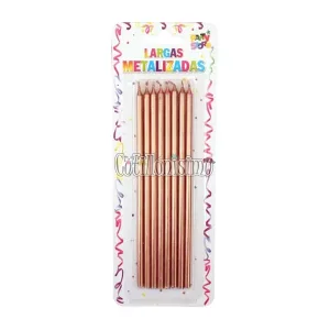 Vela Larga Metalizada Color Rose Gold x8u 16cm