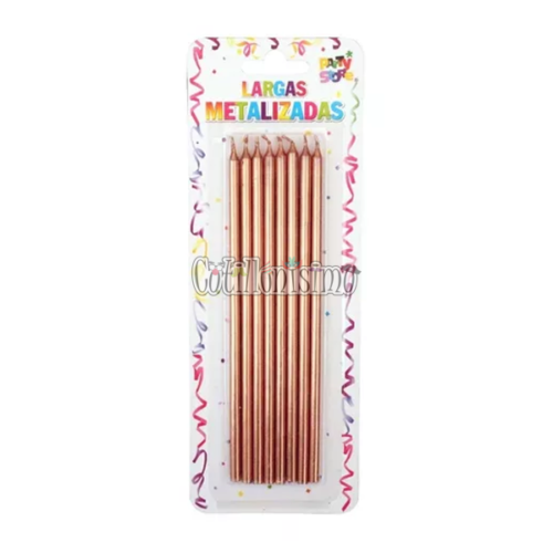Vela Larga Metalizada Color Rose Gold x8u 16cm