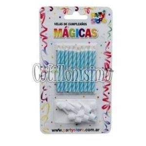 Vela Magica Celeste X10u con 10 Bases