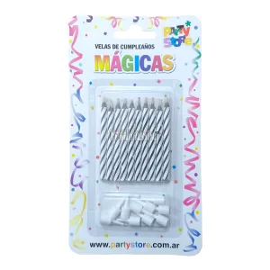 Vela Torneada Magica Blanco X10u con 10 Bases
