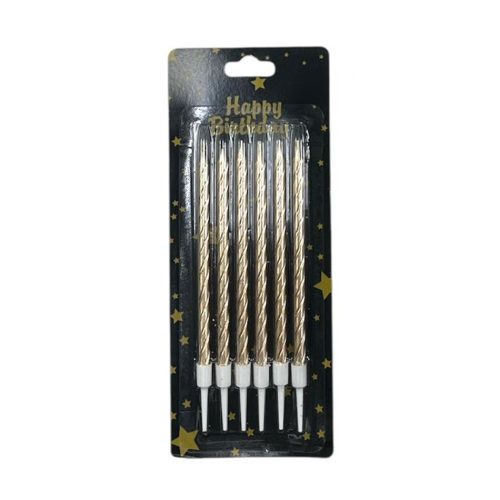 Vela Metalizada Torneada con Portavela 13cm x6u Color Champagne