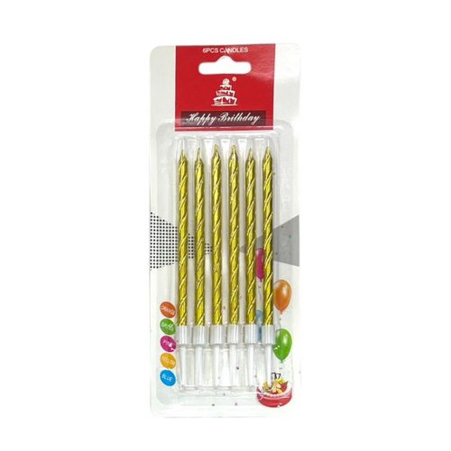 Vela Metalizada Torneada con Portavela 13cm x6u Color Dorado