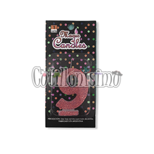 Vela Gibreada Numero 9 Color Rosa Gold Magic Candles