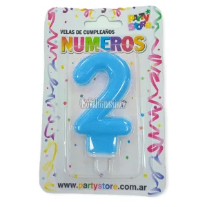 Vela Numero 2 Celeste Brillos