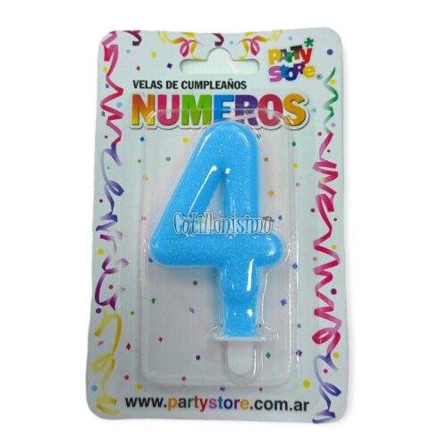 Vela Numero 4 Celeste Brillos