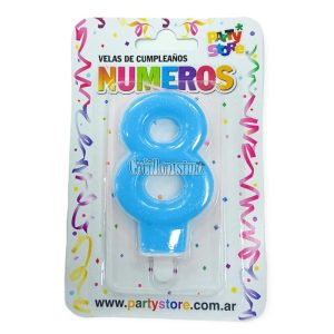 Vela Numero 8 Celeste Brillos