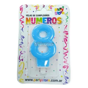 Vela Numero 8 Celeste Brillos