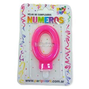 Vela Numero 0 Rosa Brillos
