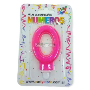 Vela Numero 0 Rosa Brillos