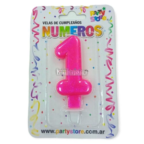 Vela Numero 1 Rosa Brillos