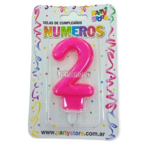 Vela Numero 2 Rosa Brillos