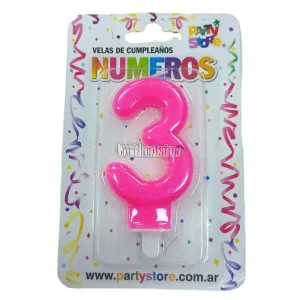 Vela Numero 3 Rosa Brillos