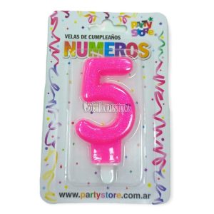 Vela Numero 5 Rosa Brillos