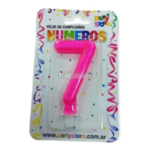 Vela Numero 7 Rosa Brillos