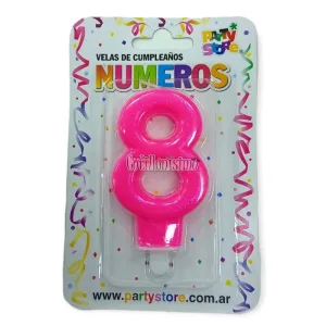 Vela Numero 8 Rosa Brillos