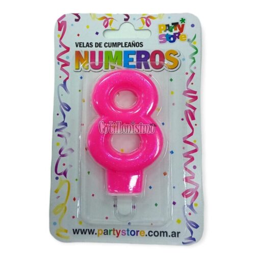 Vela Numero 8 Rosa Brillos