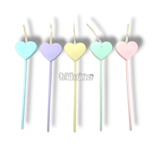 Vela Pinche Corazones Pastel Gibreadas Colores Surtidos x5 Unidades