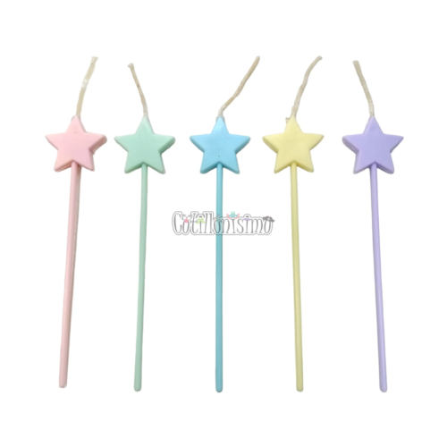 Vela Pinche Estrellas Pastel Gibreadas Colores Surtidos x5 Unidades
